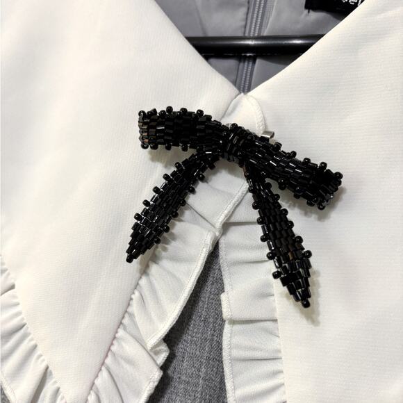 Sister Jane NWT Heron Gray Mini Dress Oversized Collar w/ Beaded Bow M - Picture 7 of 11